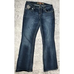 Maurices Bootcut Jeans Womens 32x32 Blue Denim Embroidered Classic Dark Wash